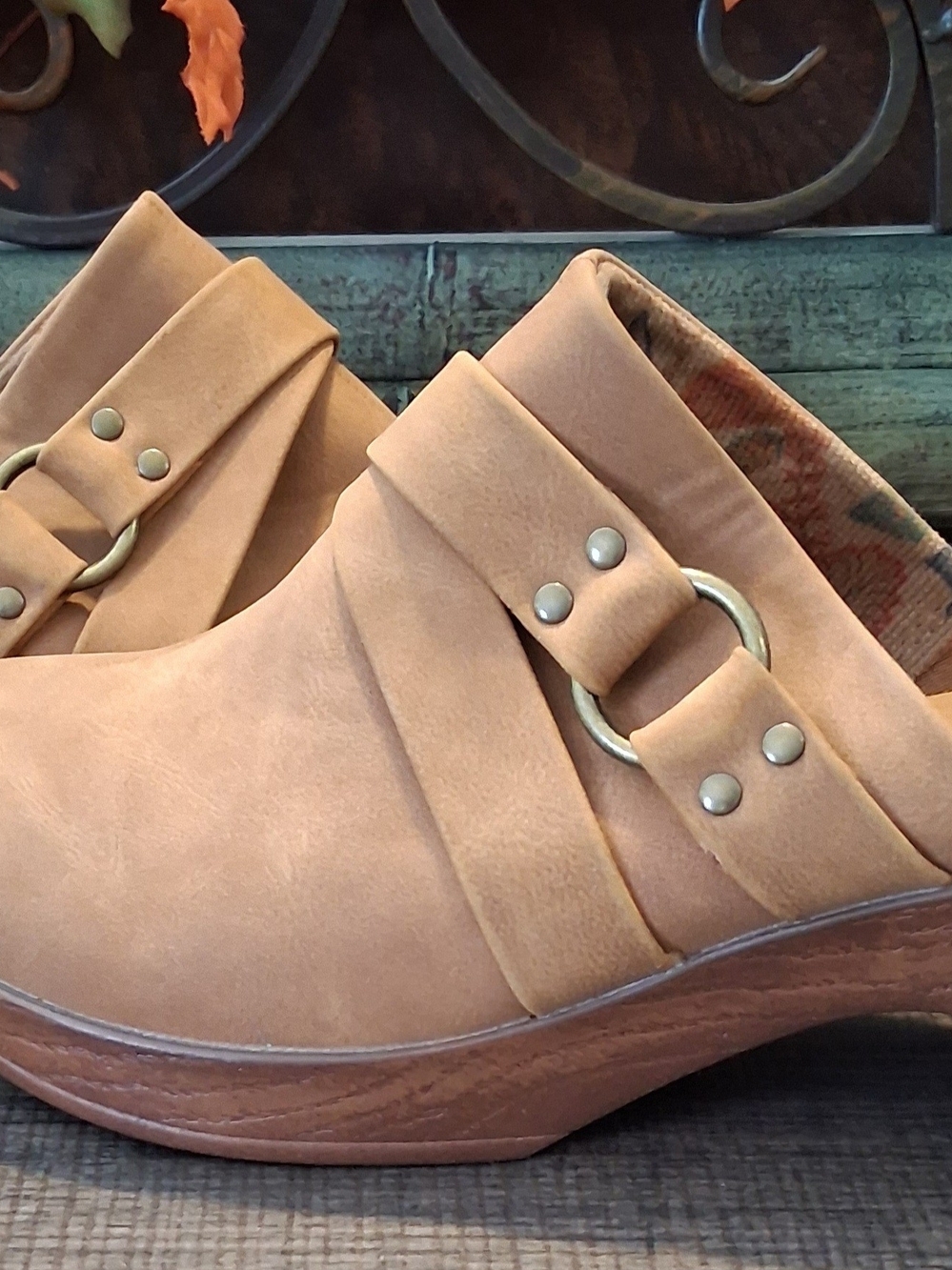 Women's B.O.C. Tan Slip-On Clog with Decorative Buckle